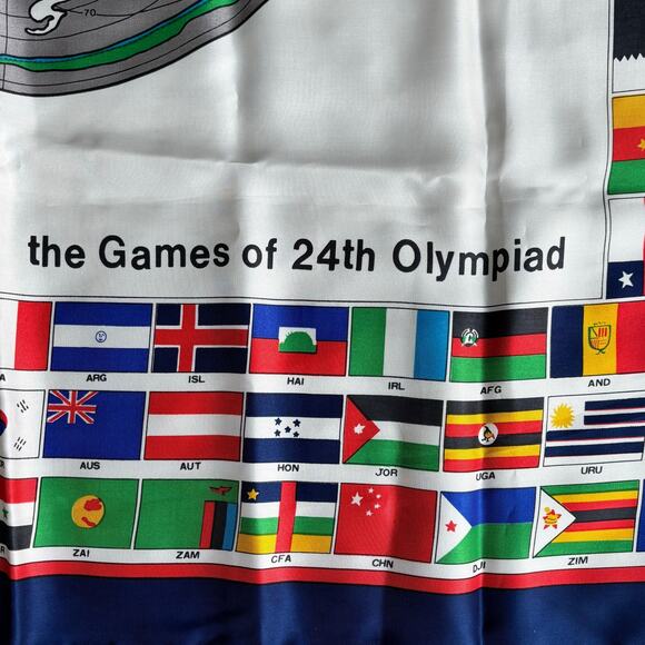 2024 Olympics silk scarf large colorful square Games of the 24th Olympiad flags - Picture 3 of 8